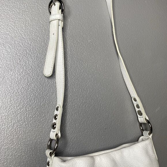 Vintage B MAKOWSKY Crossbody Bag Pebbled Leather Studded Adjustable Strap White - Picture 10 of 16